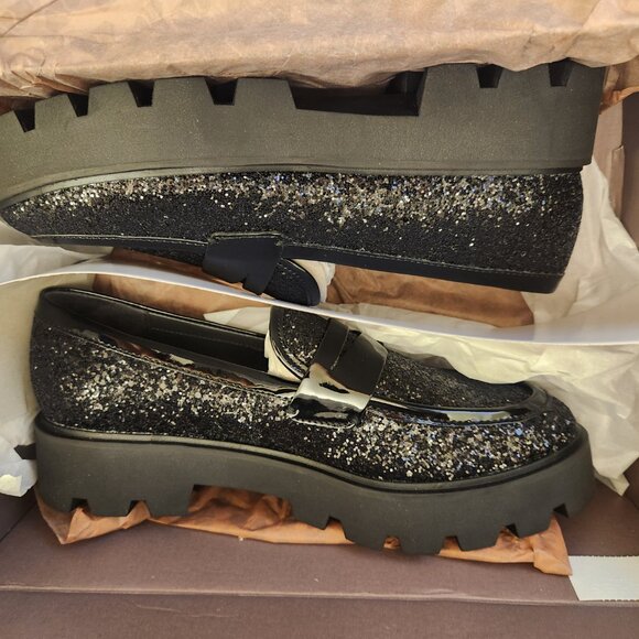 Franco Sarto Black Glitter Loafers - Picture 11 of 13